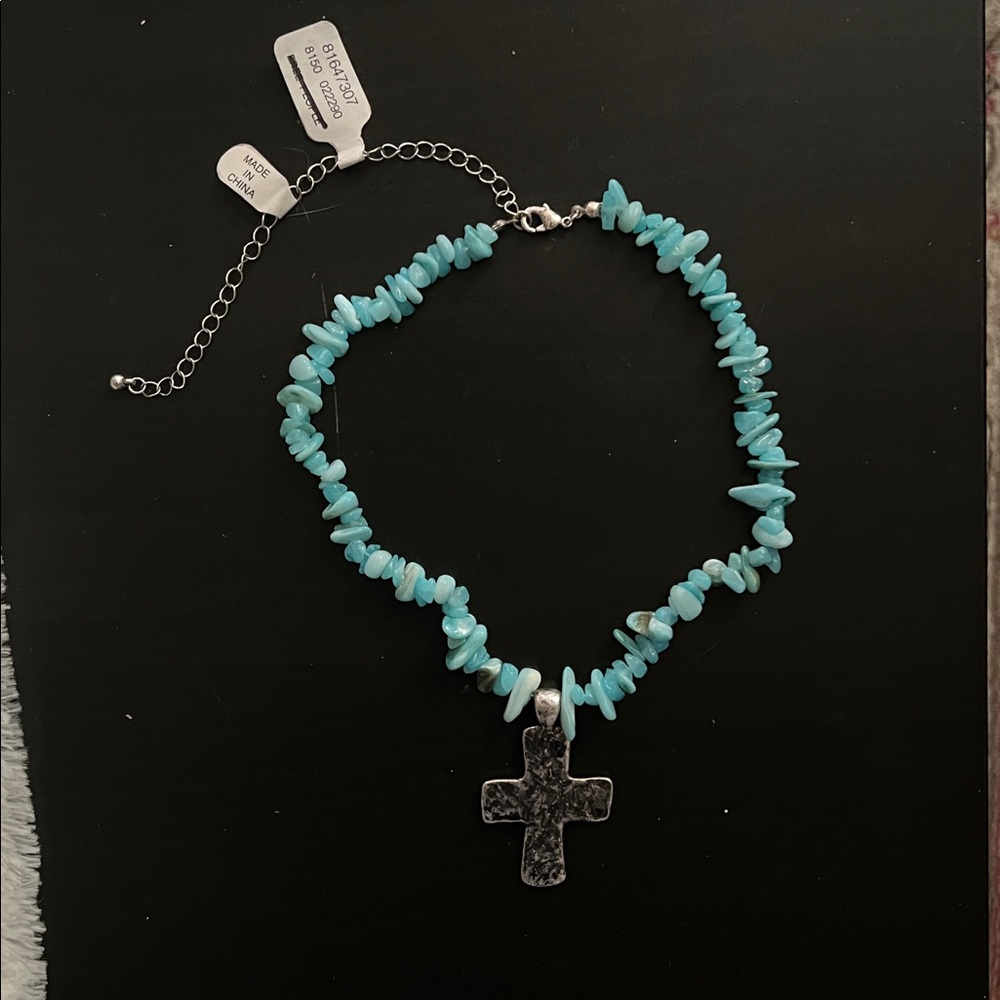 Free People Turquoise Bead Choker with Cross Pendant
